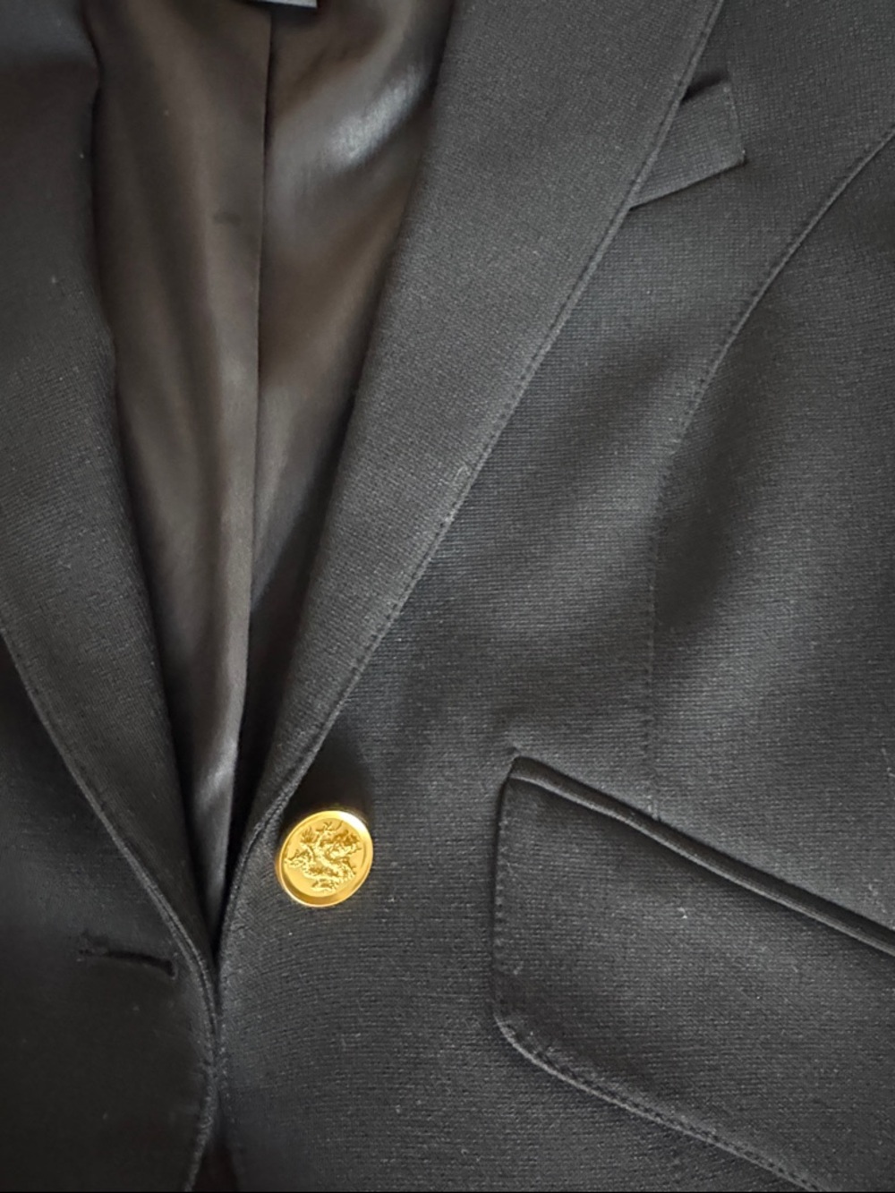 Smythe  one button Black  Tuxedo Blazer with Blue Sleeve Stripes - Picture 5 of 11